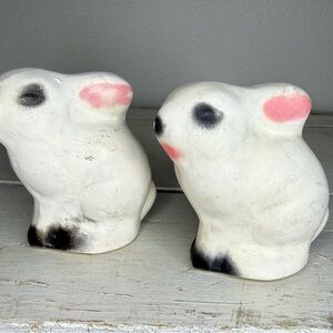 White and Pink Ceramic Bunny Figurines